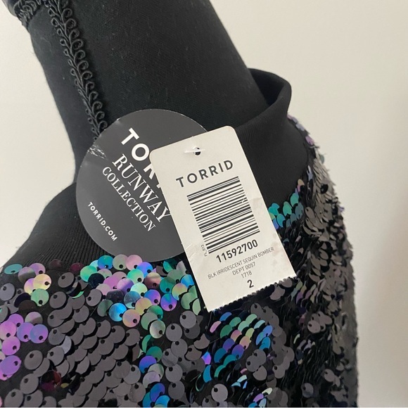 NWT Torrid Black Iridescent Sequin Bomber Jacket - Size 2 - Picture 6 of 7